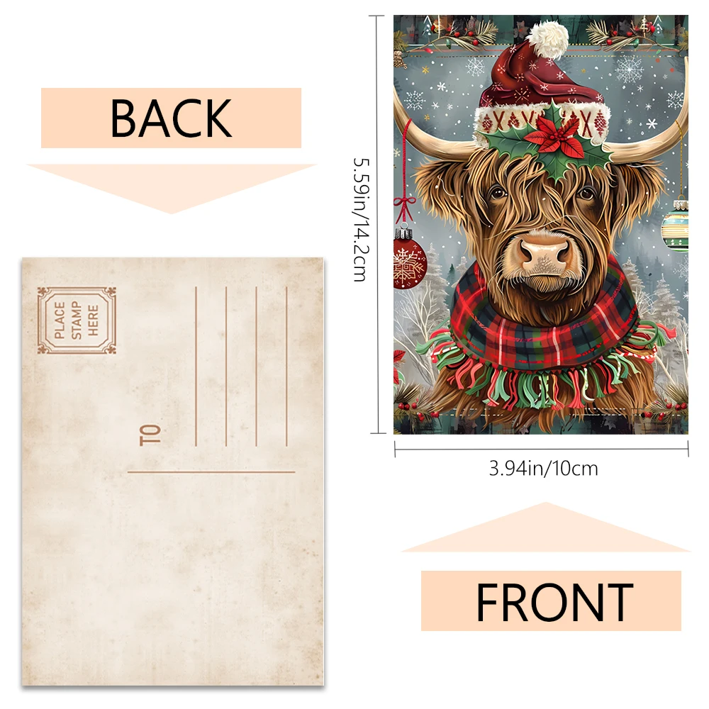 32 Stück, Weihnachts-Postkarte mit Highland-Kuhmotiv, Geburtstags-/Jubiläumsgeschenk, Sammlerstück, geeignet zum Verschenken, kann verschickt werden. – Detail 3
