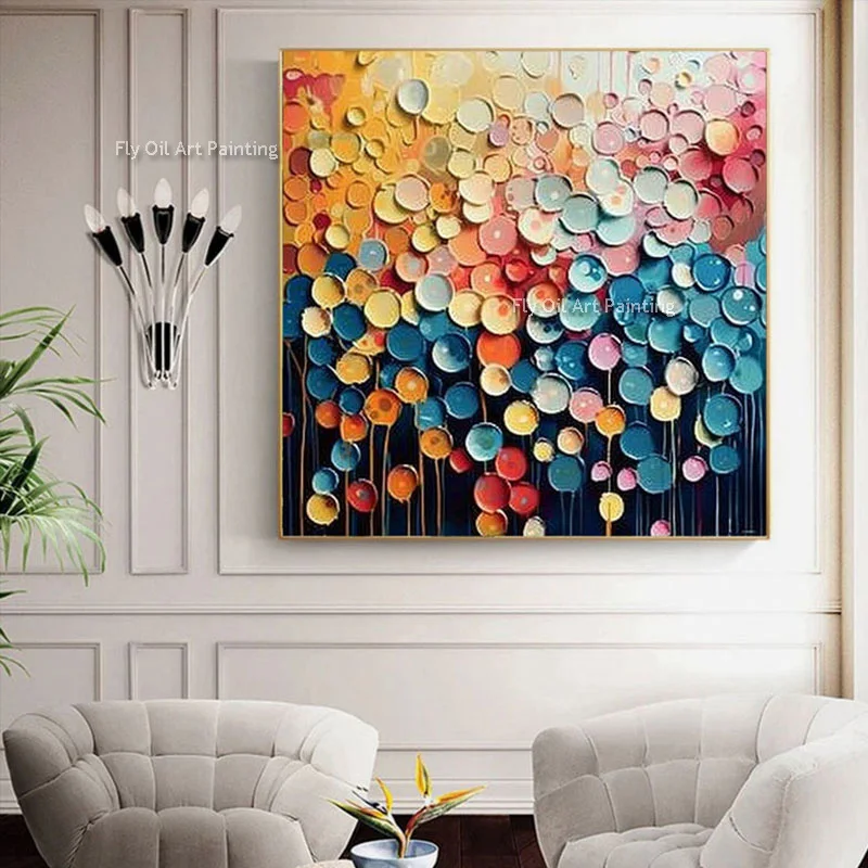 

Original Colorful Floral Oil Painting On Canvas Handmade Abstract Flower Wall Decor Colorful Textured Art Custom Room Decor