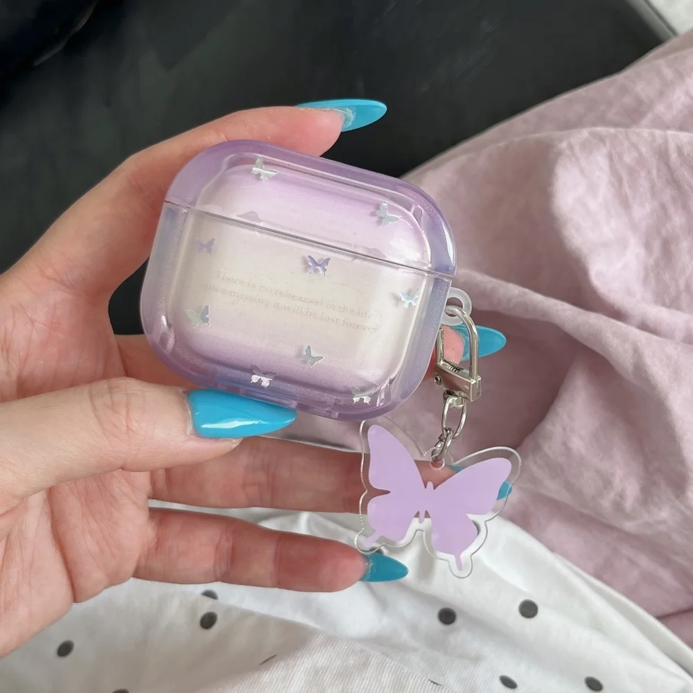 

Korea Ins Gradient Purple IMD Butterfly Pattern Headphone Case for Airpods 2 3 4 Pro 2 Pro3 Fashion Luxury Girl Case With Charm