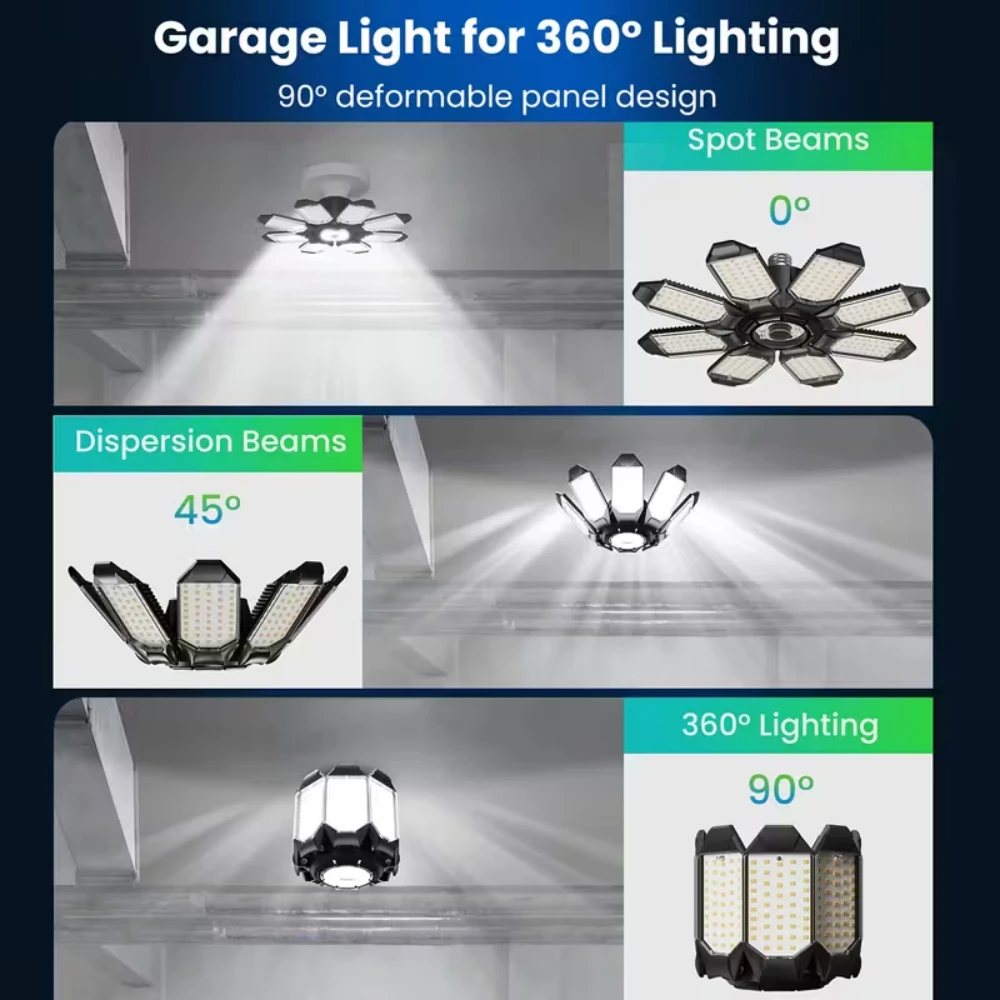1/2 قطعة لمبة LED قابلة للتشوه مصباح المرآب مع 8 لوحة قابلة للتعديل LED متجر مصباح الليل لمستودع ورشة عمل E26/E27 ضوء السقف