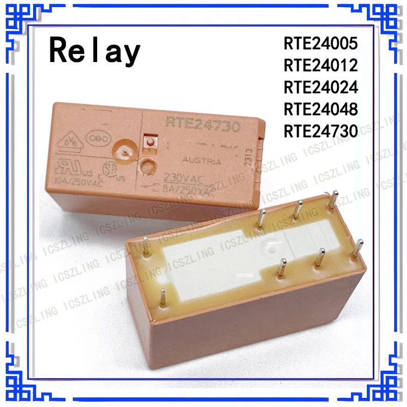 5Pcs/Lot Power Relay RTE24005 RTE24012 RTE24024 RTE24048 RTE24730 5V 12V 24V 48VDC 230VAC RTE24 8PIN 8A 250VAC  DPDT 2 Form C
