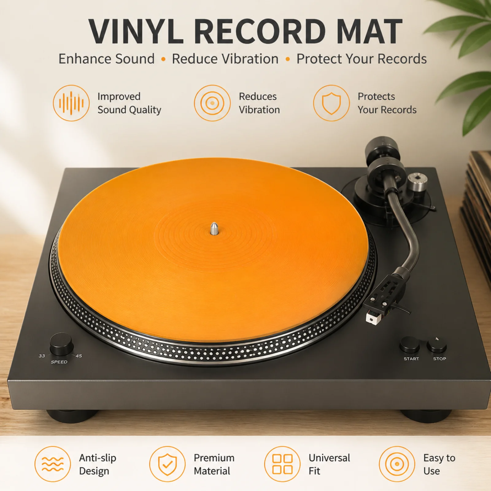 12 inch Dia Turntable Platter Mat Record Player Mat Professional High Performance Spare Part Accessory Slipmat Record Pad