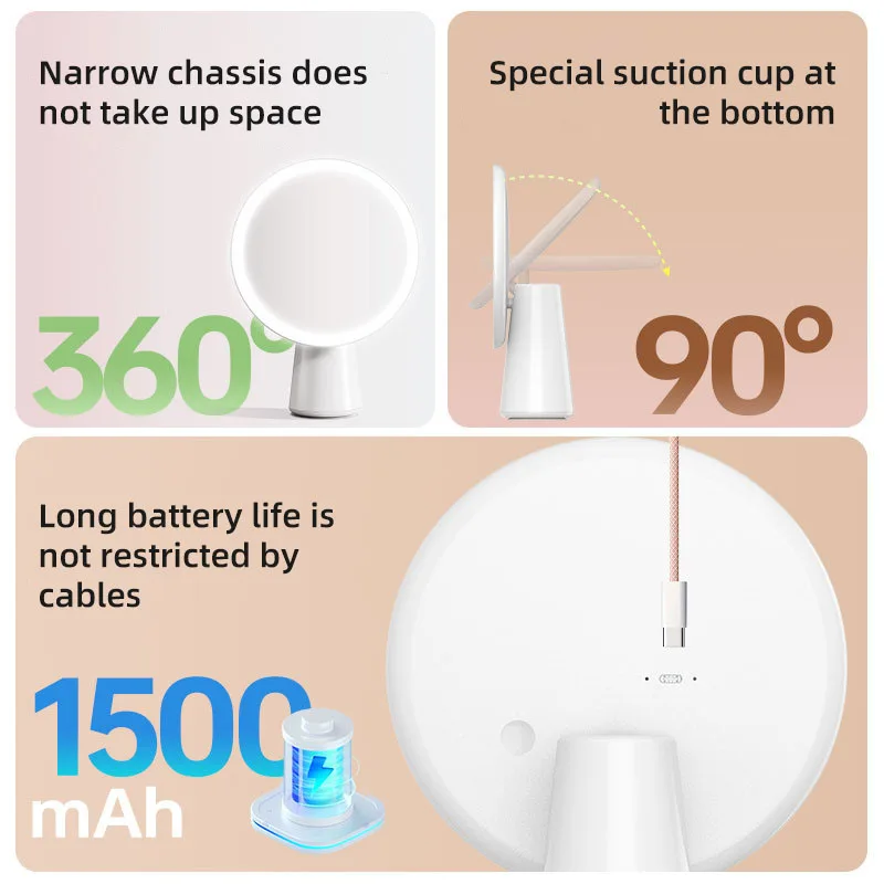 Espelho de maquiagem dobrável com detecção de protetor solar UV, luz LED, removedor de maquiagem, ferramenta mágica, carregamento de TYPE-C, espelho portátil, detecção UV