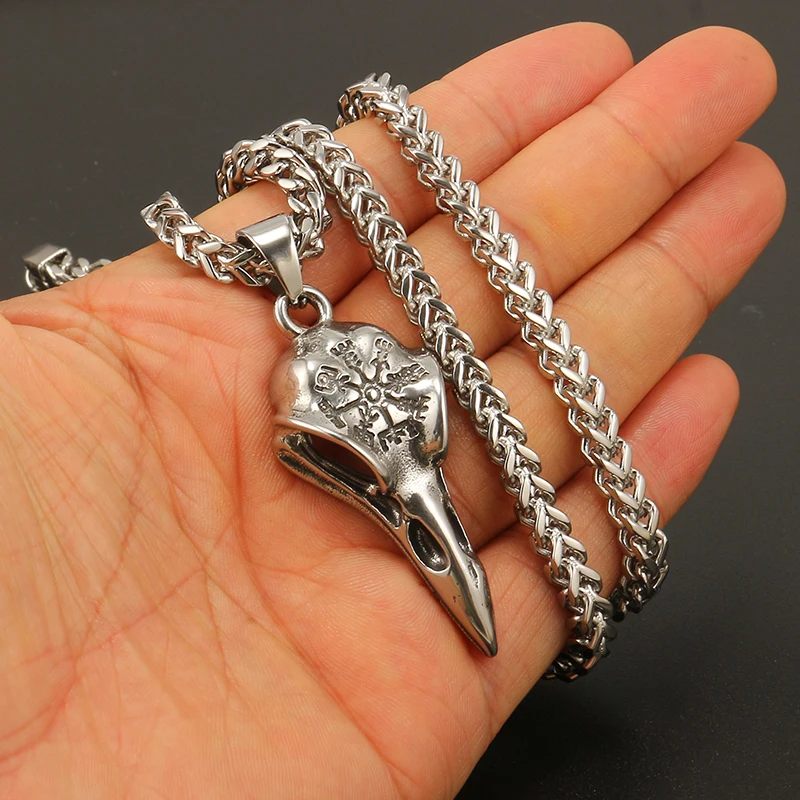 

Ожерелье OMKAIMING в ретро скандинавском стиле, мужское ожерелье из нержавеющей стали с подвеской в виде птицы, черепа, ожерелье, модные ювелирные изделия в подарок