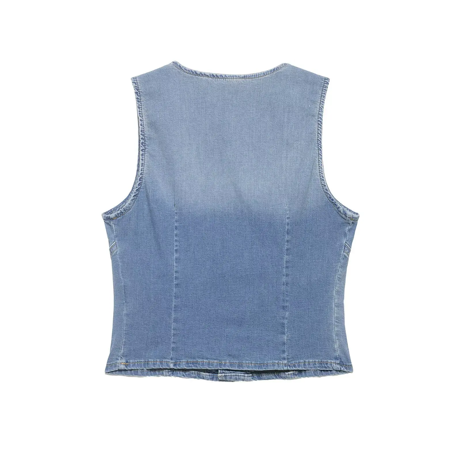 Women Sexy V Neck Denim Vest Blue Sleeveless Jean Top Single Breasted Slim Waistcoat Summer Fashion Crop Tank Top Outerwear