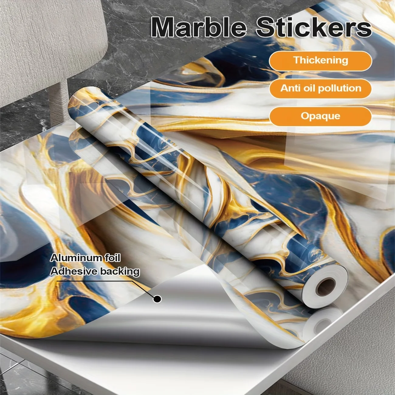 Gold-Veined Marble-Effect Stickers Peel-And-Stick Removable Suitable For Decorating Furniture Countertops And Walls.