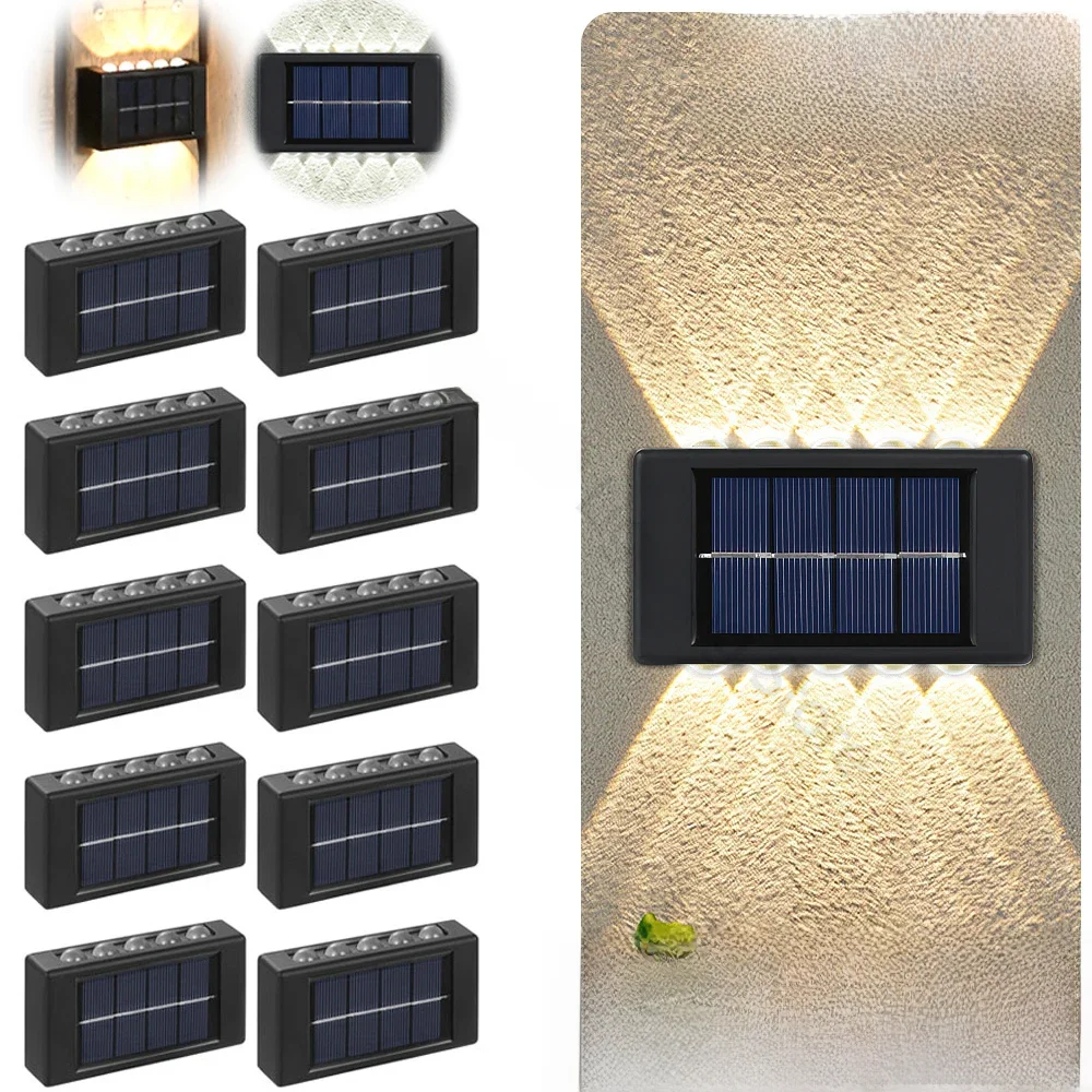 10-LED-wandlamp op zonne-energie Buiten waterdicht op zonne-energie Licht omhoog en omlaag verlichten huis tuin veranda tuindecoratie - afbeelding 2