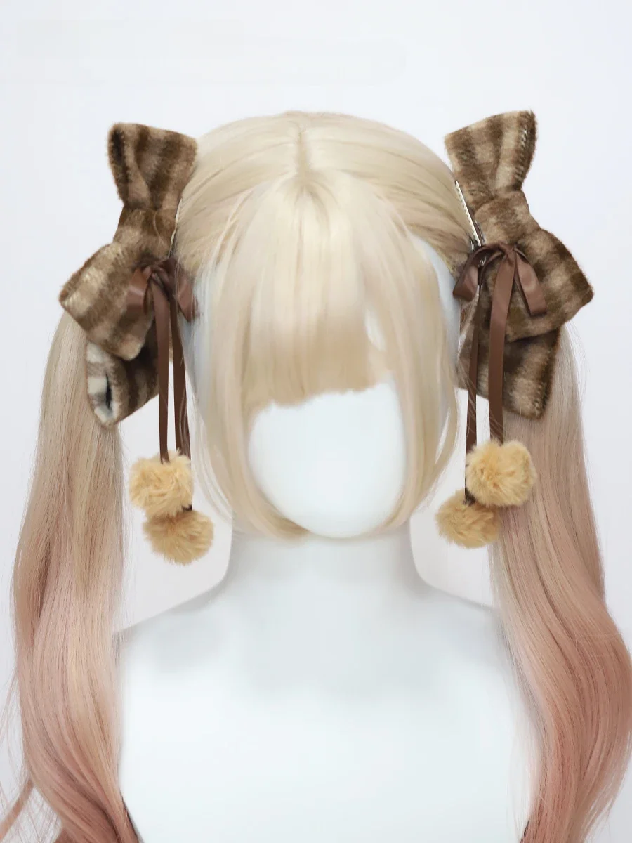 Lolita ręcznie robione spinki do włosów dla kobiet eleganckie Vintage Plaid Bow spinki do włosów Kawaii brązowy podwójny kucyk akcesoria do włosów zima — zdjęcie 2