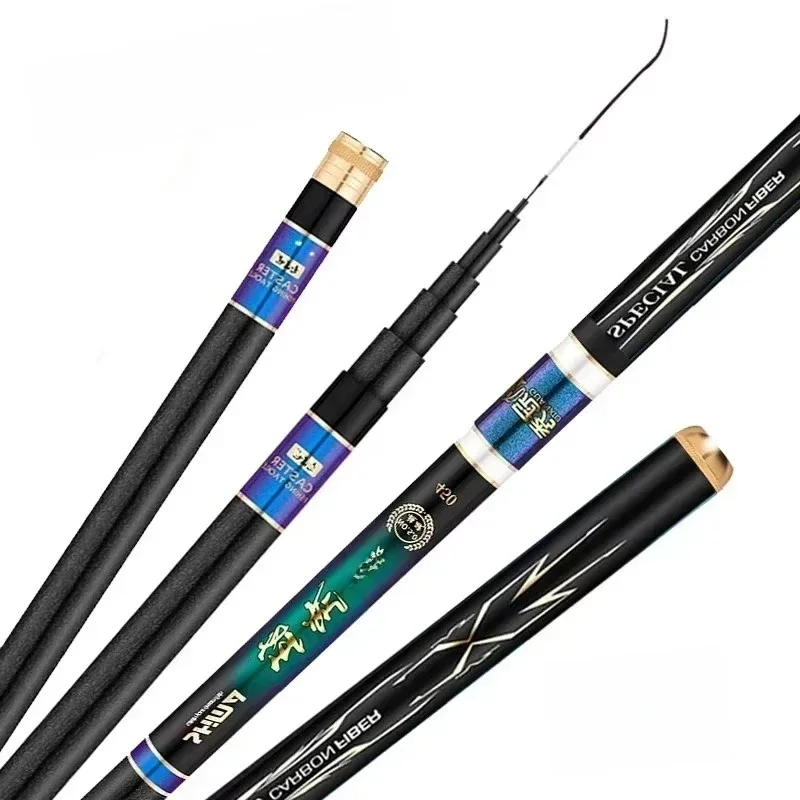 3.6M 4.5M 5.4M 6.3M 7.2M 8M 9M tige de courant télescopique 19H réservoir en carbone étang de rivière Super léger dur canne à pêche à la main pointe libre