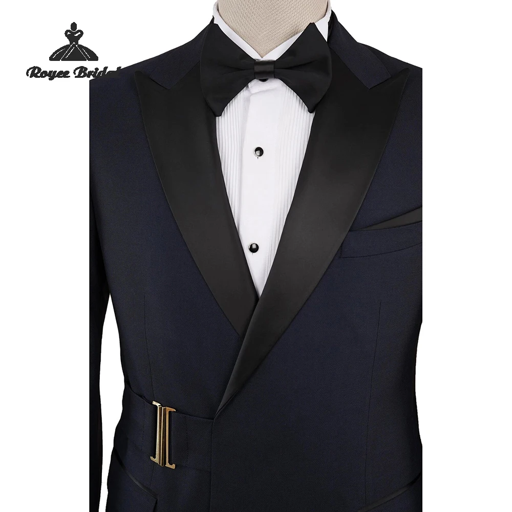 Traje azul de dos piezas para hombre, traje de boda 2026, solapa de pico, traje informal de un solo pecho para fiesta de noche, trajes personalizados para hombre