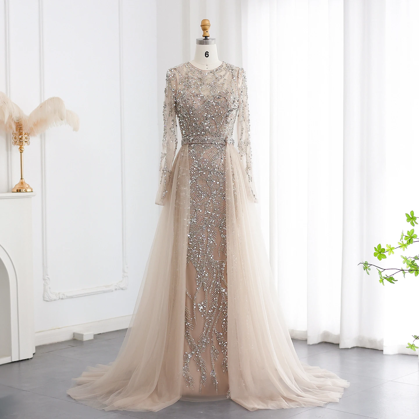 Sharon Said Luxuriöses Dubai Tüll Türkis Nude Meerjungfrauen-Abendkleid mit Überrock Arabisches Hochzeits-Formal-Partykleid SS183 Maßanfertigung – Detail 5