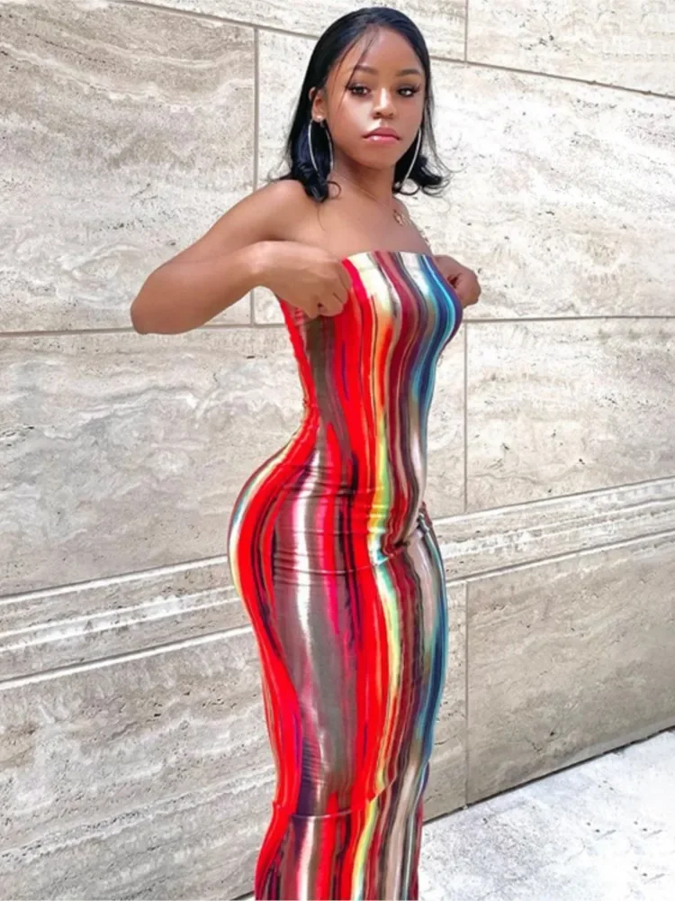 Wiosenne i letnie sukienki dla kobiet z nadrukiem na ramiączkach Slim Sexy Long Dress 2023 New Fashion party MsChuh — zdjęcie 2