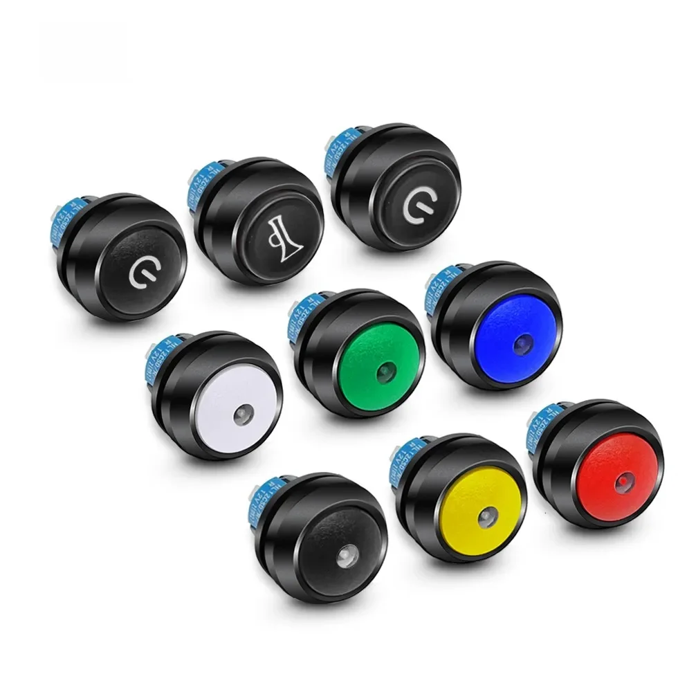 NOWOŚĆ 12mm samoresetujący i samoblokujący 12v kulisty przełącznik przyciskowy Mini LED 4-pinowy wodoodporny okrągły przełącznik z lampą — zdjęcie 2