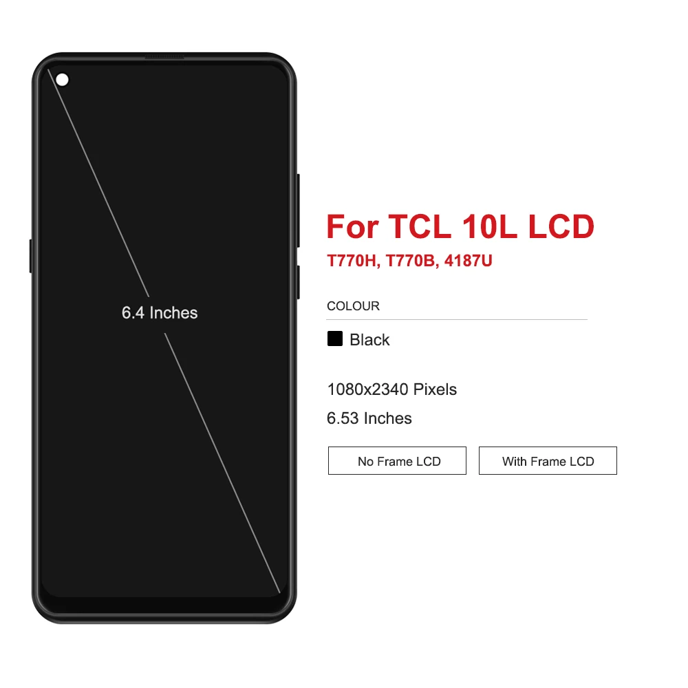 6.53\'\' Display For TCL 10L LCD TCL 10 Lite T770H T770B LCD Display Touch Screen Digitizer Assembly With Frame Spare Repair Parts