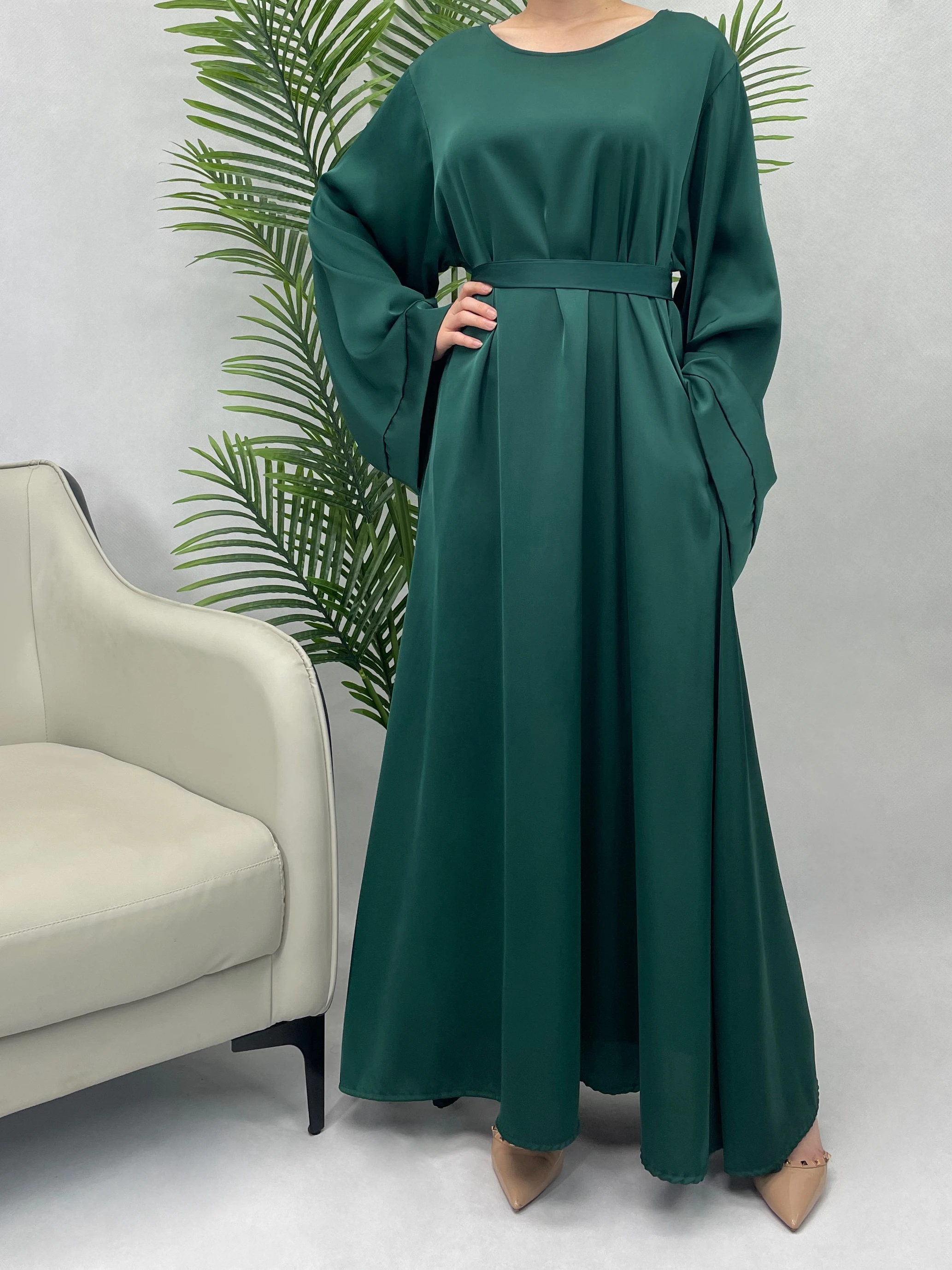 Solid Abaya Simple Dress Satin Abaya  Muslim Long Women Dress