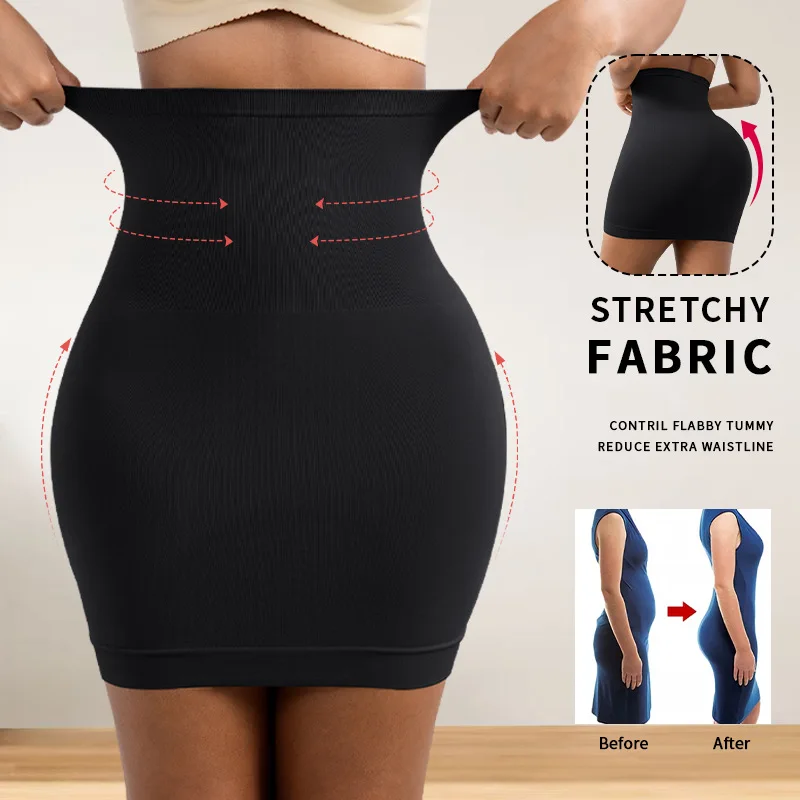 Women Basic High Waist Half Body Tummy Control Skirt Seamless Knitted Skirt Elastic Slim Fit Perfect for Daily Casual Skirt view 5