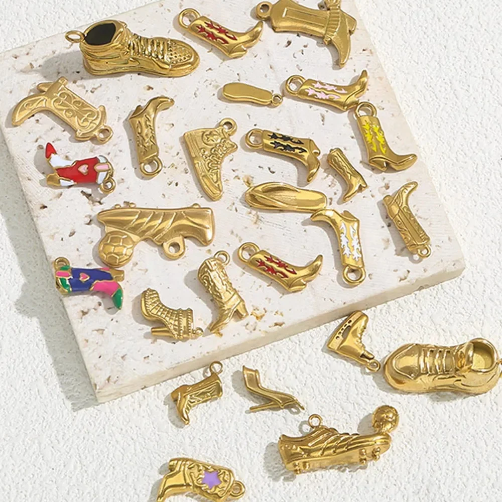 3/4/5/10 pièces breloque en acier inoxydable émail talons hauts bottes plaqué or collier à faire soi-même boucles d'oreilles fabrication de bijoux accessoires en gros