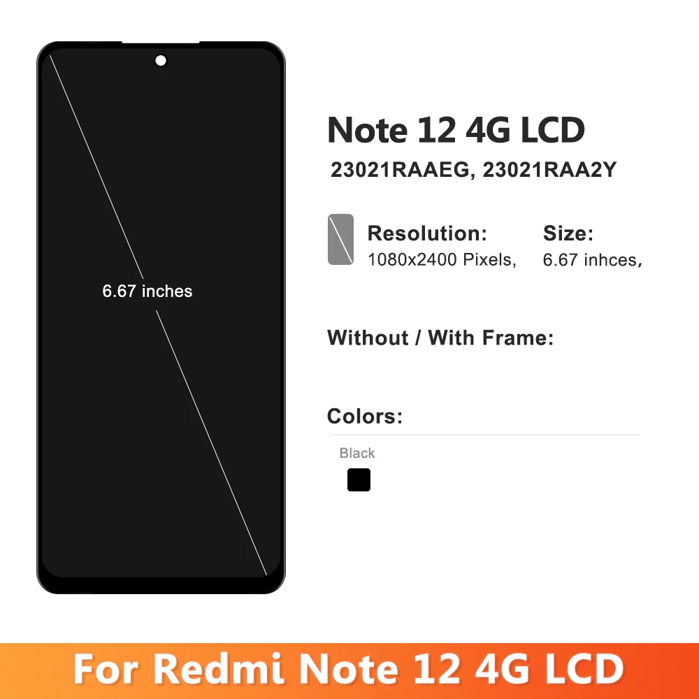 Super AMOLED For Xiaomi Redmi Note 12 4G LCD Display Digital Touch Screen with Frame 6.67