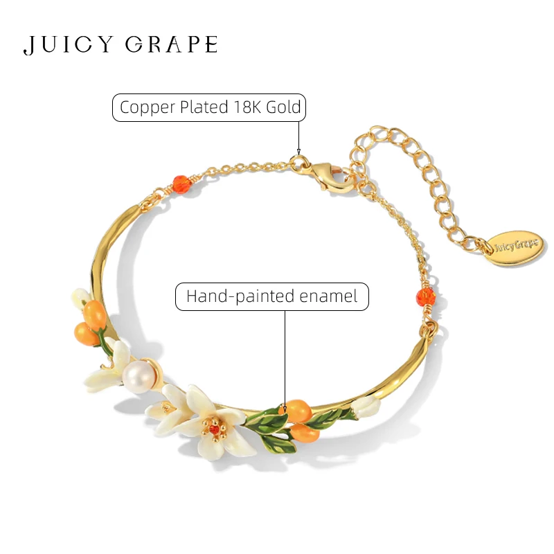 Sappige Druif Email Glazuur Wit Oranjebloesem En Kleine Kumquat Armband 18K Vergulde Europese En Amerikaanse Sieraden Groothandel