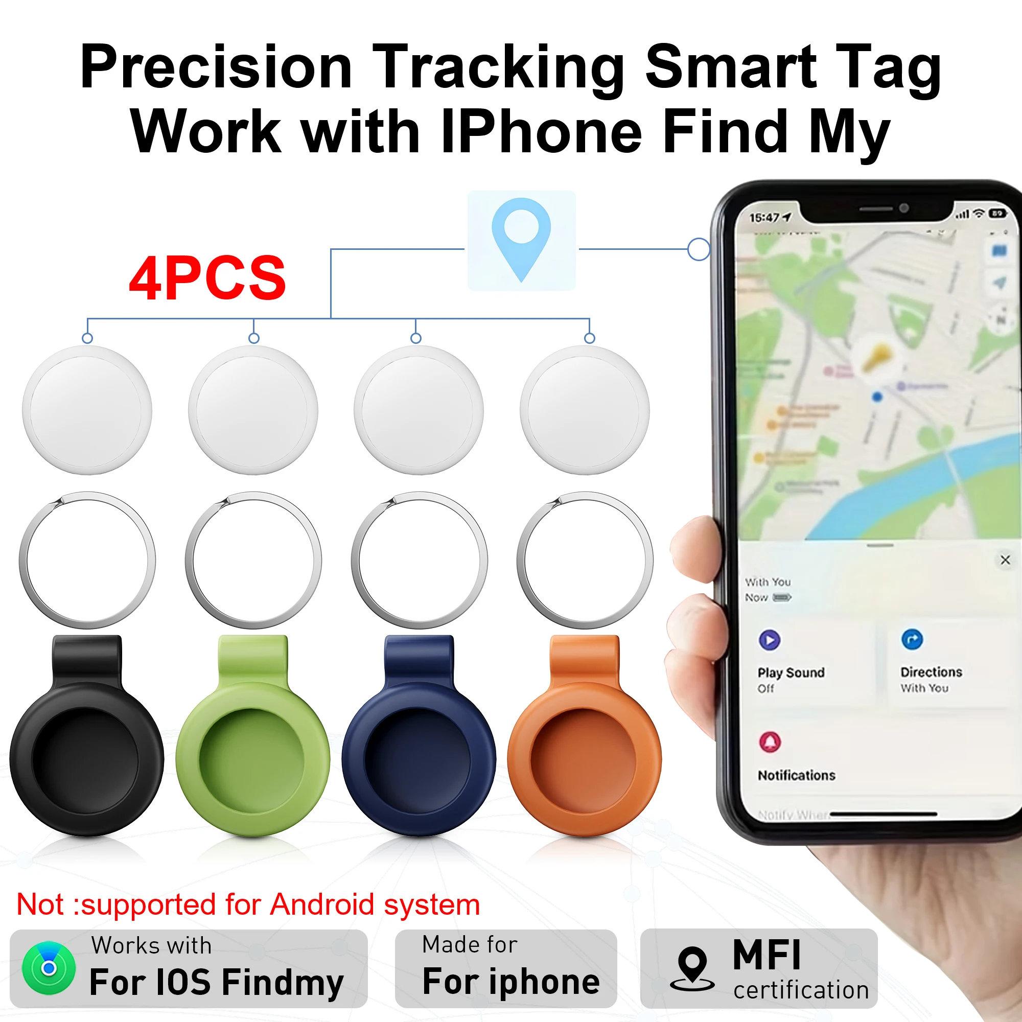 4-Pack GPS Smart Tags for Apple Bluetooth Devices Item Locator Trackers Prevent Lost Electronics Accessories