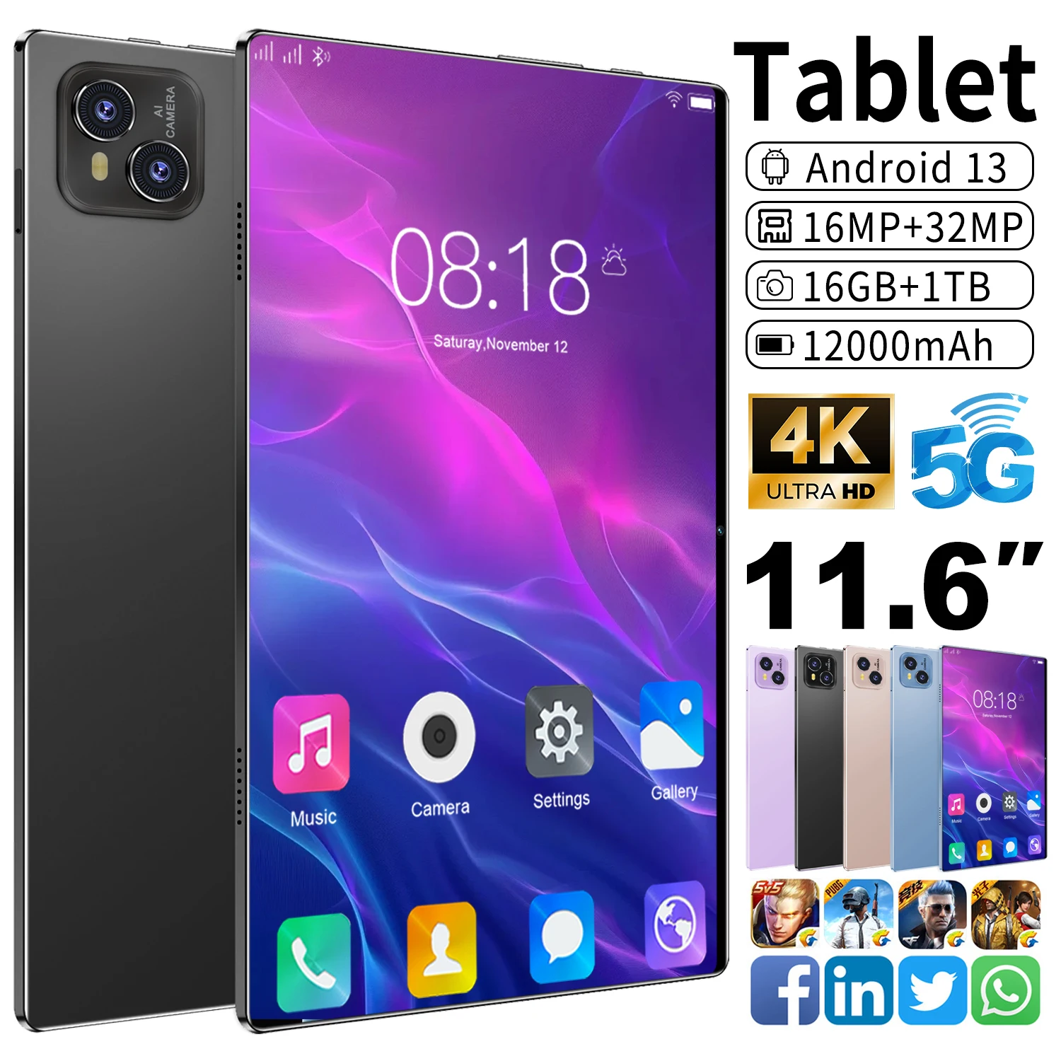 2024 nowy 11.6 Cal oryginalny Tablet 16GB Ram 1TB Rom Android13.0 Dual SIM 10 Core 12000mAh Bluetooth 5G Tablet sieciowy PC