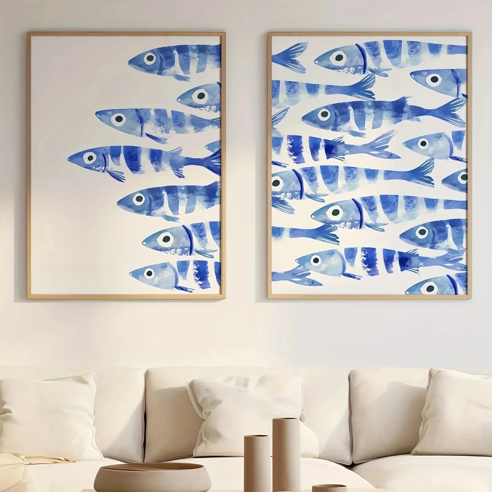 Affiche en toile de sardine bleue rétro, imprimés d'art muraux d'animaux de Style méditerranéen, cadeau idéal pour la décoration de la maison du salon moderne
