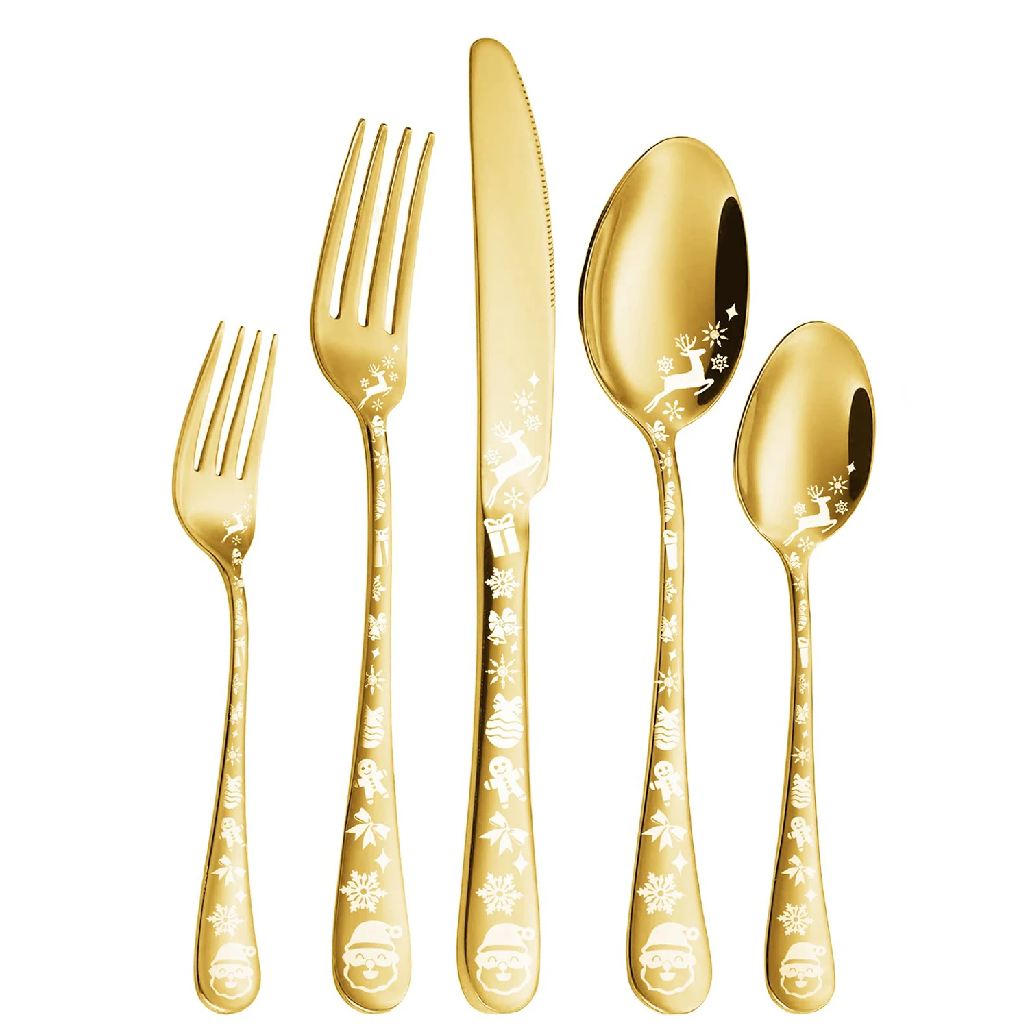 NONE Set di posate in stile natalizio, set di posate in acciaio inossidabile da 20 pezzi, set di utensili da cucina per 4 persone, set di posate per l