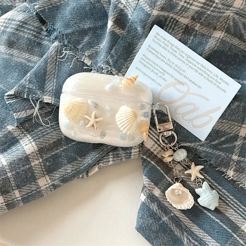 

Luxury Conch Shell Cute Headphone Case For Apple Airpods 4 3 Pro 2 Cover with Keychain Cute Silicone Headset Charging Cases Pro