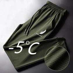 Summer Men Thin Causal Pants Mesh Ice Silk Breathable Quick Dry Pant Loose Elastic Ankle-tied Fitness Quick Dry Joggers Trousers