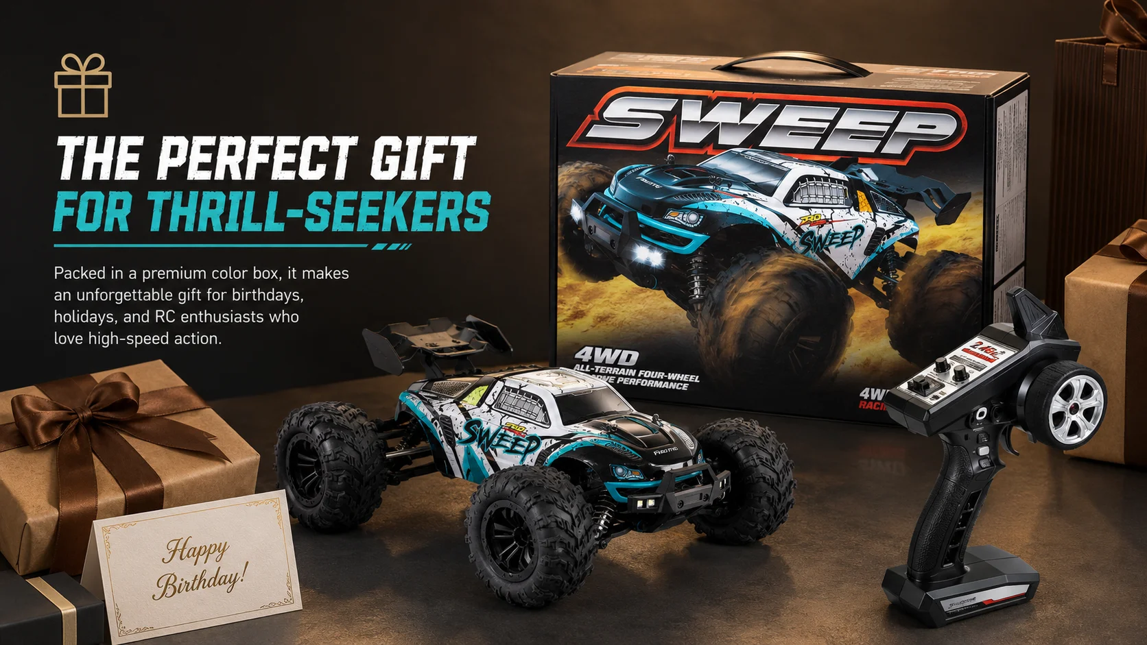 80km/h High Speed 4WD Off-Road RC Car, 1500mAh Battery 25 Min Runtime, All-Terrain Tires, 2.4GHz Remote Control Truck, Waterproof RTR Hobby Grade, for Adults Teens Camping Beach Outdoor Play