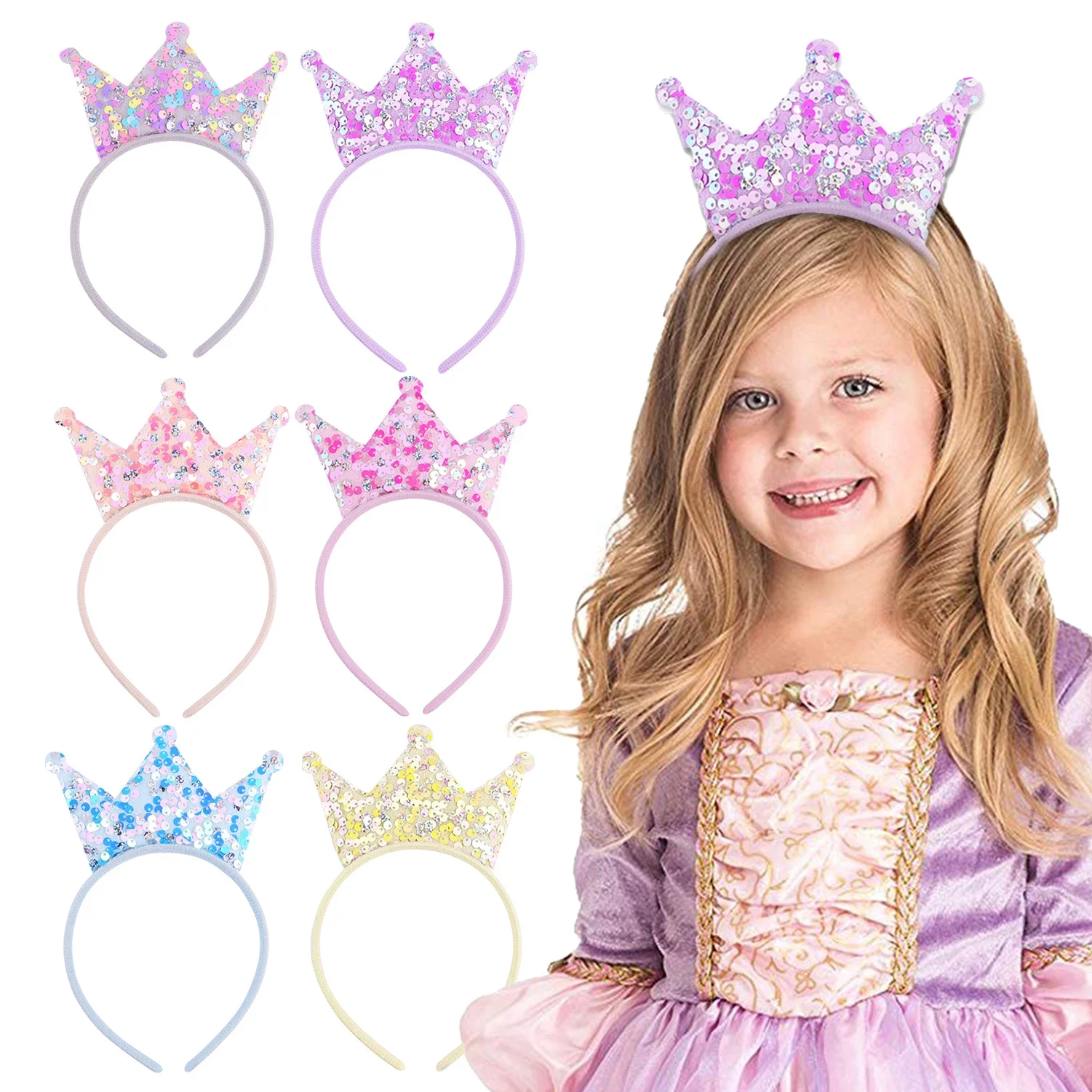Cekinowe brokatowe opaski na głowę Princess Party faworyzuje elastyczne Tiaras dla dziewczynek koronuje małe akcesoria na urodziny kobiet — zdjęcie 2