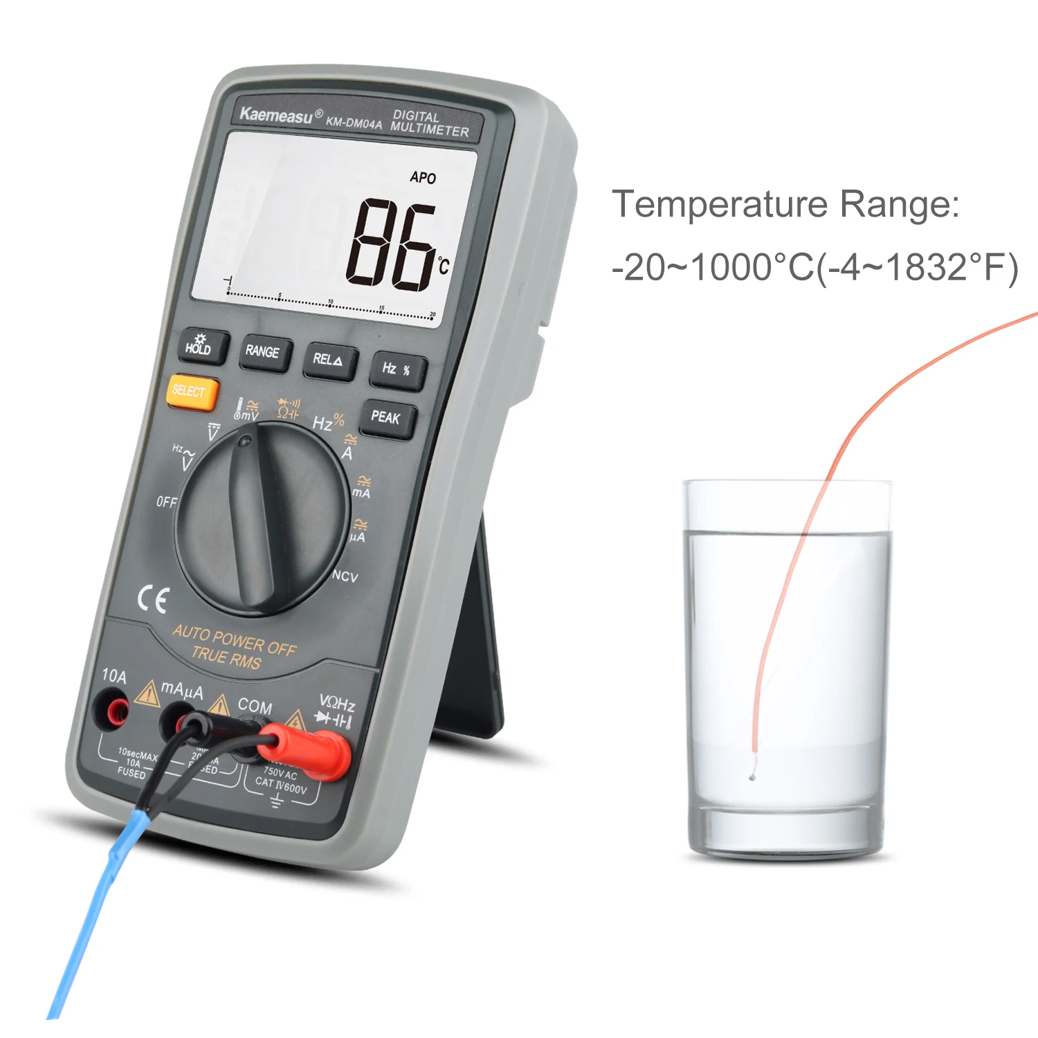 Kaemeasu KM-DM04A Digital Multimeter 4½ Count True RMS Voltage Current Hz Ohm Duty Cycle Tester Temperature with Analog Bar