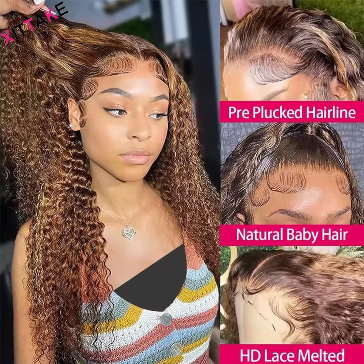 Evidenziare P4/27 Parrucche frontali in pizzo a onda profonda 13X4 HD Parrucche frontali in pizzo trasparente Capelli umani per le donne Parrucche Glueless pre-pizzicate