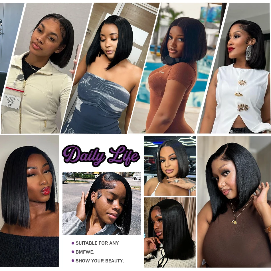 بوب شعر مستعار شعر الإنسان 200% الكثافة 13x4 HD الدانتيل أمامي قصير مستقيم الدانتيل الجبهة بوب الباروكات للنساء السود الشعر البشري قبل قطعها