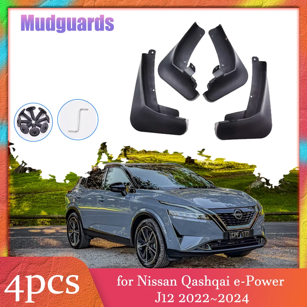 

4pcs Mudflaps for Nissan Qashqai e-Power J12 2022~2024 Car Mud Flaps Splash Guards Cover Mudguards Front Rear Fender Accessories