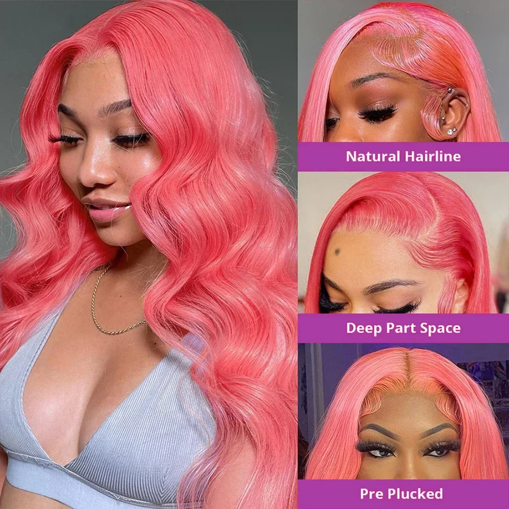 Wig renda frontal pink wig berwarna rambut manusia gelombang tubuh murah dijual pilihan cuci gudang 30 38 inci panjang untuk wanita