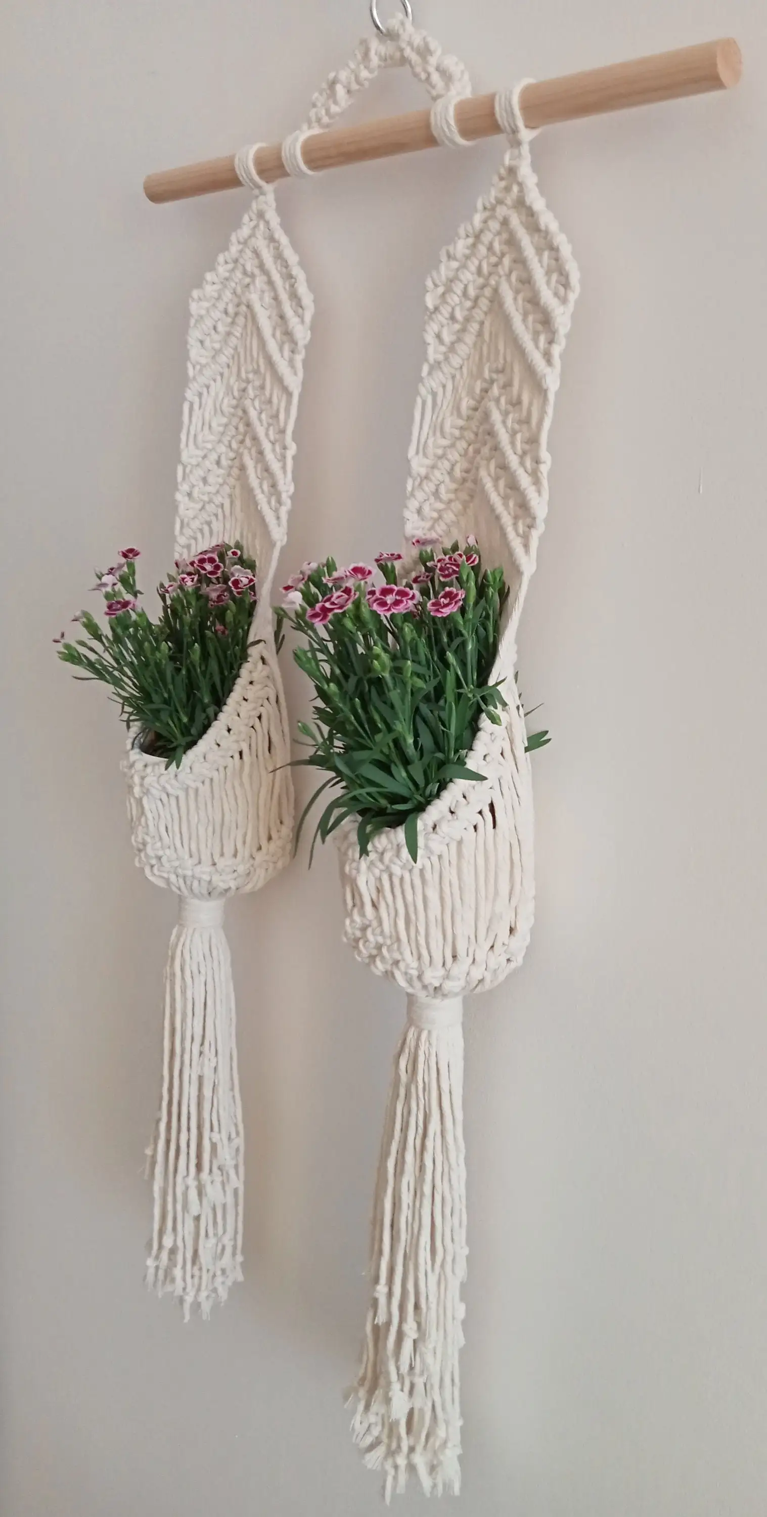 شماعات نباتات مكرمية يدوية الصنع ، سرير زهور مزدوج ، ديكور كبير ، شرفة ، شرفة ، منزل ، حديقة ، زهور ، مشغولات يدوية الصنع