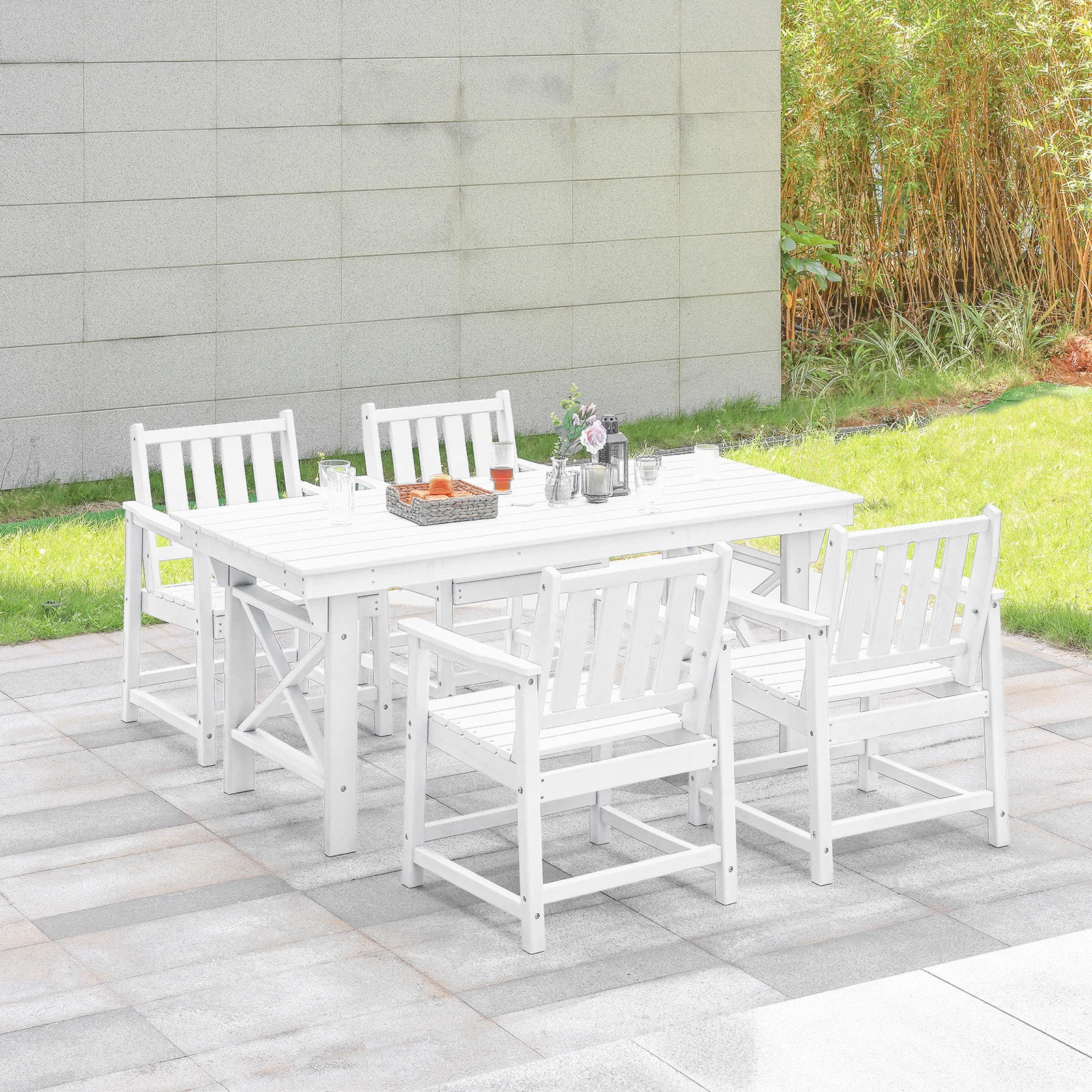 

SeeHill Pearl 5-Piece HDPE Patio Dining Set, Outdoor Table with Umbrella Hole and 4 Chairs, All-Weather Garden Furniture for Poo