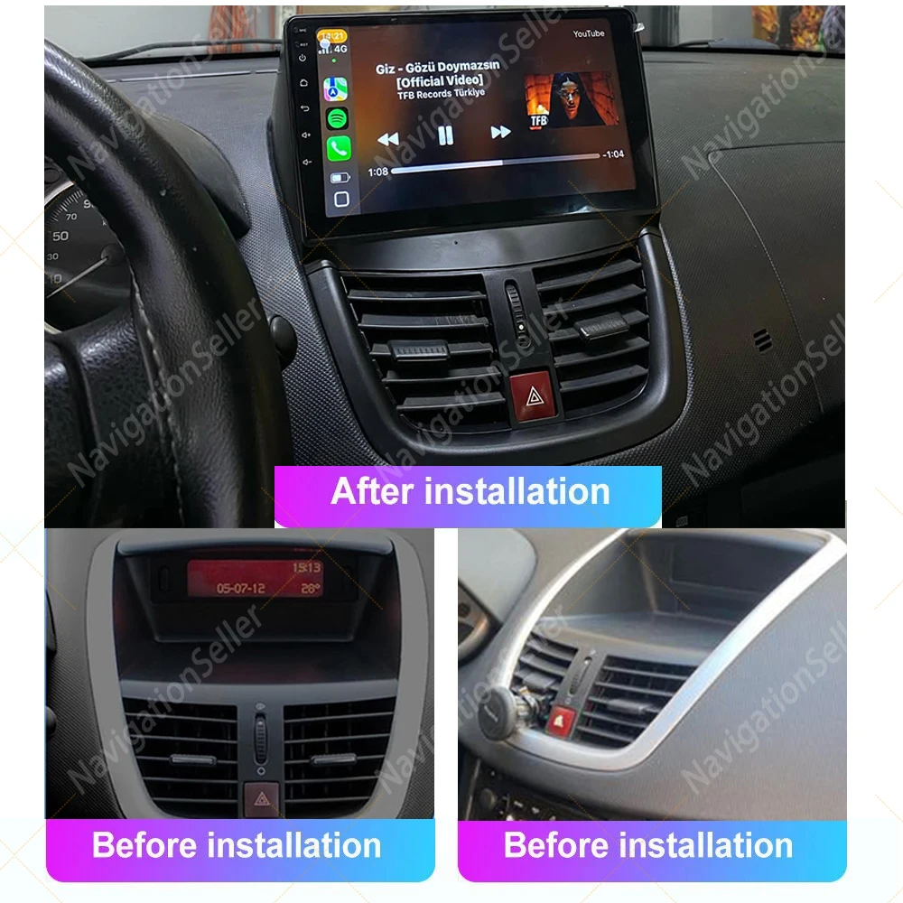 Android Auto para Peugeot 207 207CC 2006-2015 Android Carplay pantalla táctil sistema Multimedia navegación Gps Tiktok Spotify Wifi