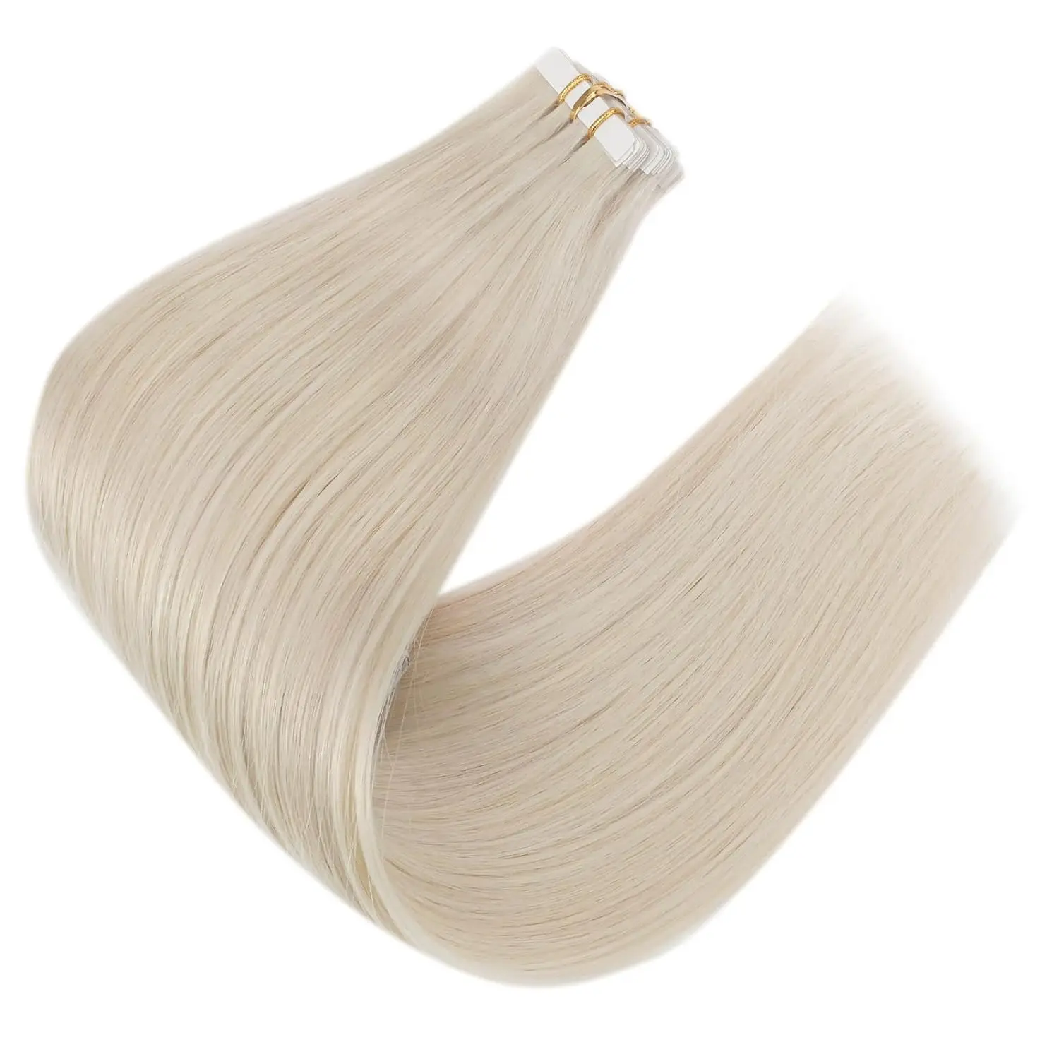 Extensões de cabelo sem costura invisíveis naturais, fita branca, loiro de platina 60, cabelo humano remy real, cabelo doador único