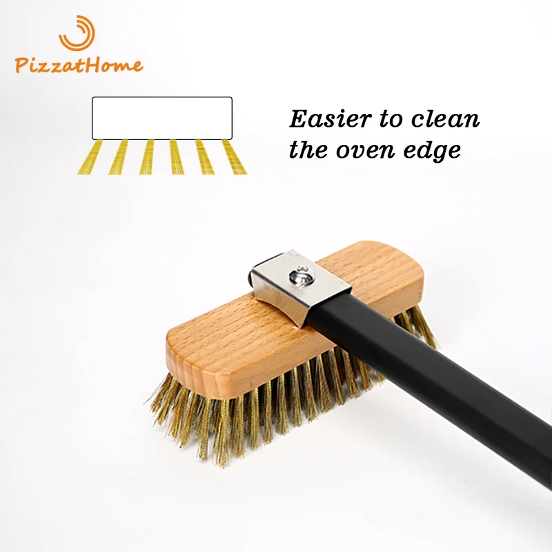 PizzAtHome Beveled Pizza Oven Copper Brush Bristle Brass Scraper Household Grill Cleaning Oven Brush Aluminium Short Long Handle