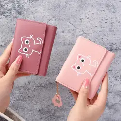 Women Wallet Cute Cat Short Wallet Leather Purse Girls Money Bag Card Holder