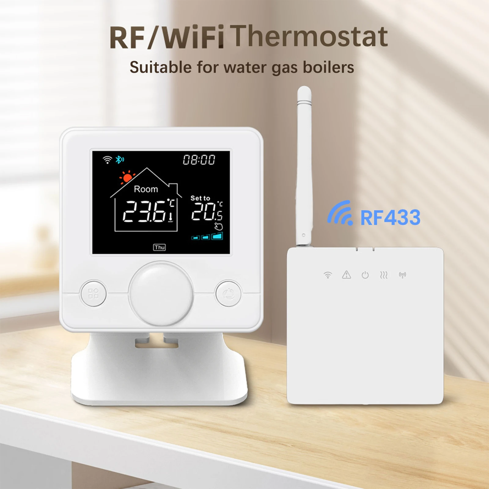 Qiumi Wireless Programmable Room Thermostat for Combi Boiler,Save Energy, Easy DIY Installation Works With  Alexa and Googlehome