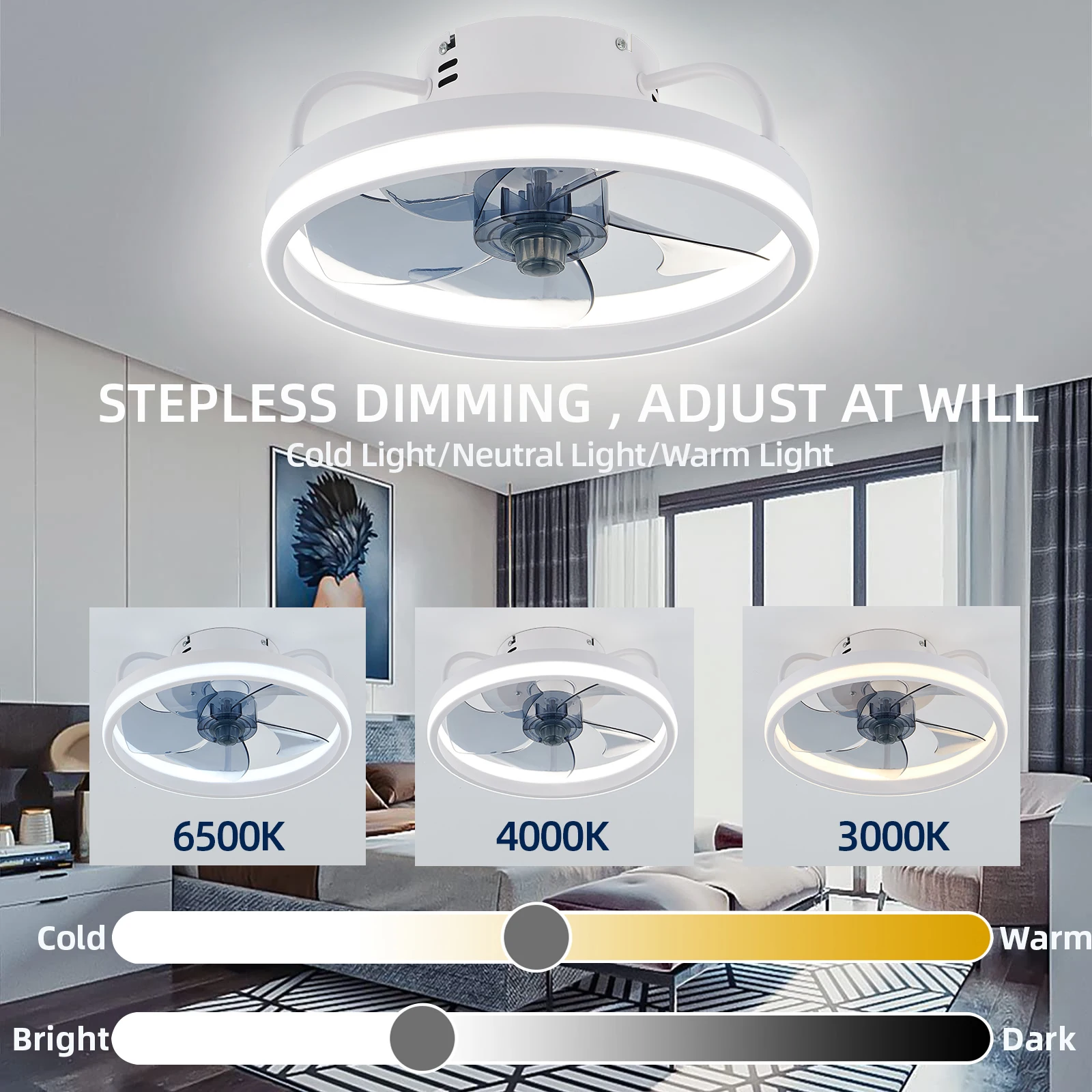 Modern Led Ceiling Fan Without Lights DC Motor 6 Speeds Timing Fans 12CM Low Floor Loft Remote Control Decorative Fan With Light