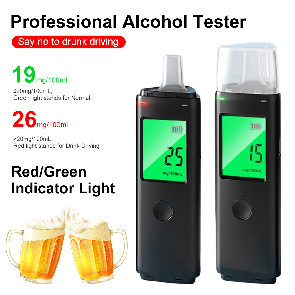 Portable Breathalyzer Professional Alcohol Tester High Accuracy Digital Display Rechargeable Breath Tester Tool with Mouthpiece