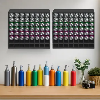 件裝黑色顏料瓶收納架,壁掛式顏料架,附 64 個隔間,適用於工作室、畫廊、車庫等場所。 8 最佳銷售 油漆架 - №6