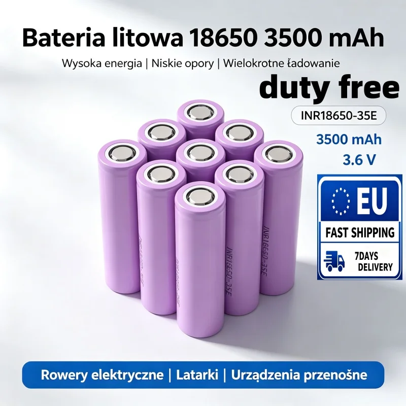 Batteria al litio 18650, 3500 mAh, modello INR18650-35E, 3,6 V, ad alta capacità, bassa resistenza, ricaricabile, ideale per biciclette elettriche, torce elettriche e dispositivi portatili.