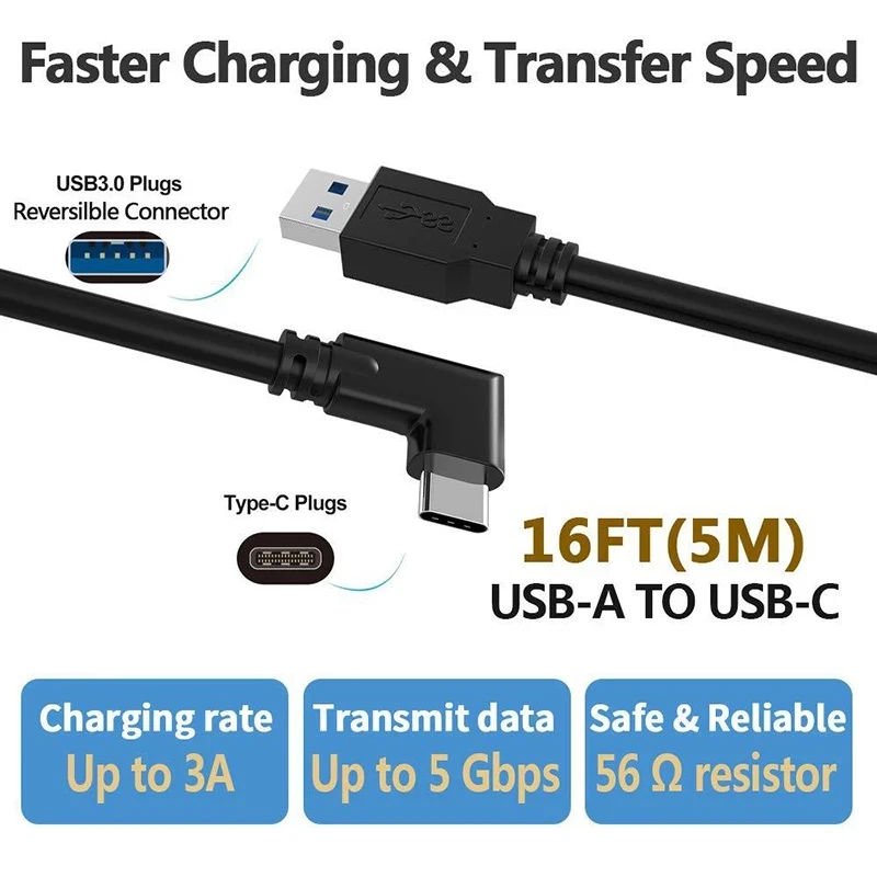 Ficep สายเคเบิลสำหรับเควส2/สำหรับเควสต์โปร/สำหรับ Pico 4 Link VR ชุดหูฟัง USB 3.0 Type C การถ่ายโอนข้อมูล VR อุปกรณ์ชาร์จอย่างรวดเร็ว