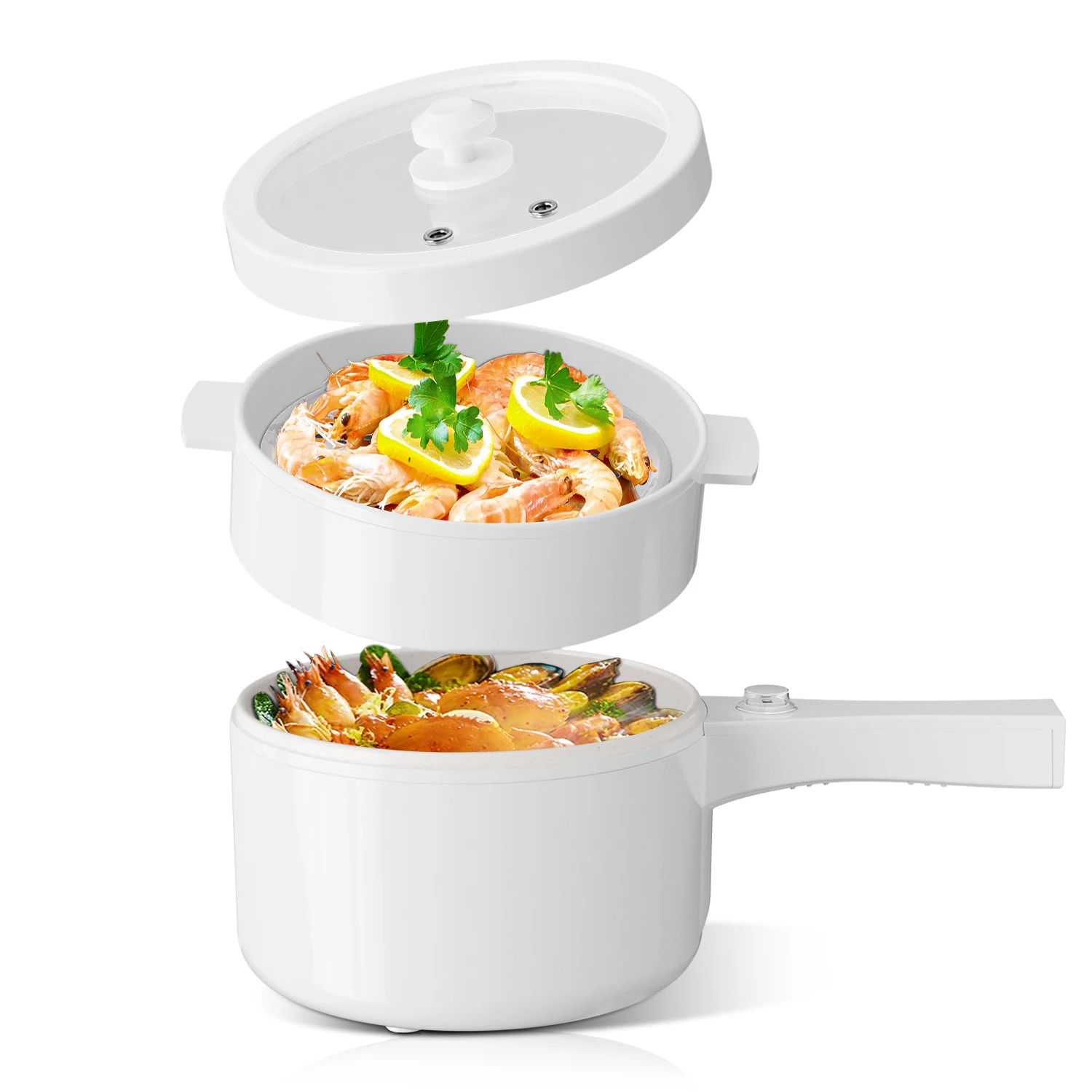 Hot Pot Electric, 2L Rapid Ramen Cooker for Dorm, Electric Pot for Cooking with Veggie Egg Steamer, Portable Nonstick Frying Pan