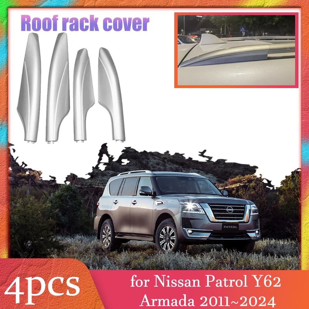 Capa de rack de teto de carro para Nissan Patrol Y62 Armada 2011 ~ 2024 Barra de bagagem Parte Trilho End Shell Cap Trim Shell Acessórios 2012 2013